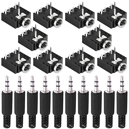 Youmile 10 St&uuml;ck PJ-307 3,5 mm Stereo Audio Klinkenbuchse 5 Pin Leiterplattenmontage Buchse f&uuml;r Audio Kopfh&ouml;reradapter f&uuml;r Video/Audioger&auml;te mit 10 St&uuml;ck 3,5 mm TRS Steckeradapter