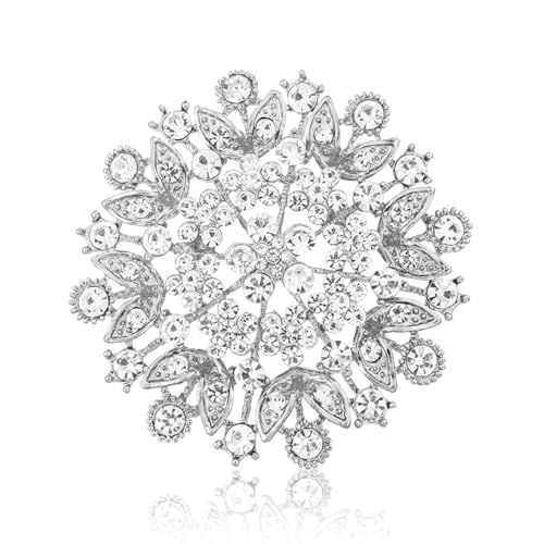 Image of NIIIYTYB Silver Brooches for Women Diamond Crystal Flower Leaf Brooch Pin Large Elegant Bridal Corsage for Dress Wedding Accessories Sparkling Crystal Brooches Stylish Pins for Special Occasions