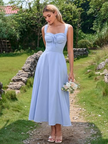 Image of KUTUMAI Floral Corset Midi Dresses for Women 2026 Lace Up Flowy Summer Wedding Guest Dress with Pockets