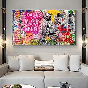 Graffiti straatkunst door Banksy Art Love Is All We Need Canvas Schilderijen Poster Print Muur Kunst voor Woonkamer Huisdecoratie 80x160cm (31x63in) Frameloos