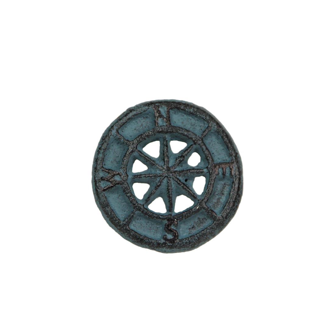Zeckos Set of 12 Light Blue Cast Iron Nautical Compass Rose Drawer Pulls: Functional and Stylish Hardware Coastal Knobs for Cabinets, Dressers, and