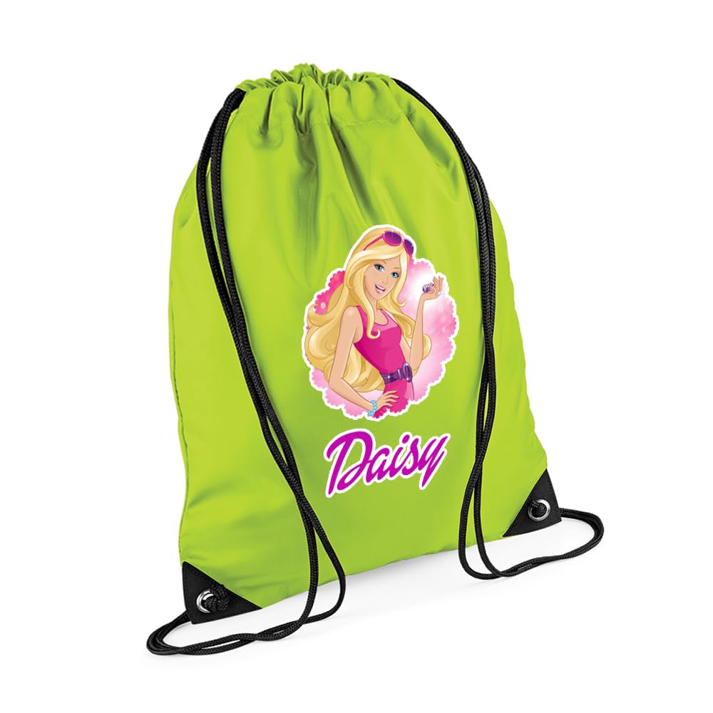 Doll Bag Gift For Girl, Personalised Backpack, Back To School Gift, Bagpack, Drawstring Bag, PE Gym Kit, Swimming, Sport Rucksack. (Lime Green)
