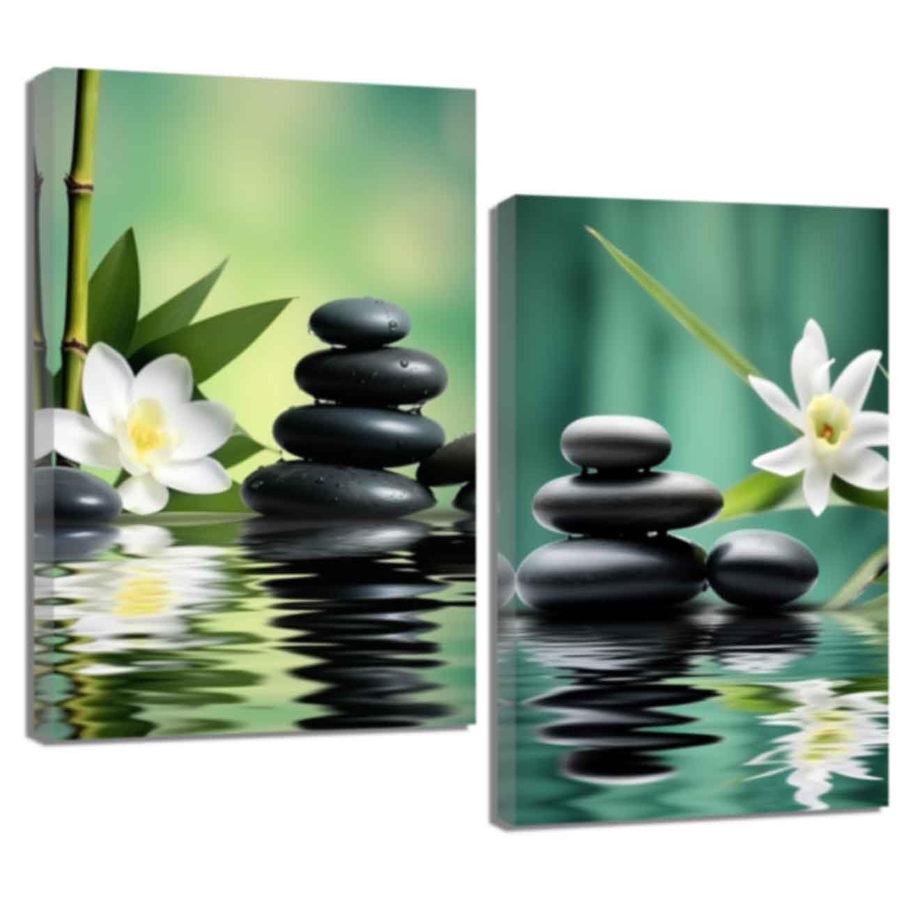 ZQQART Zen Canvas Wall Art 2 Pieces Lotus on Water Picture Prints Still Life Flowing Water Poster Nature Spa Picture Yoga Meditation Room Decor (White,12.00" x 16.00" x 2)
