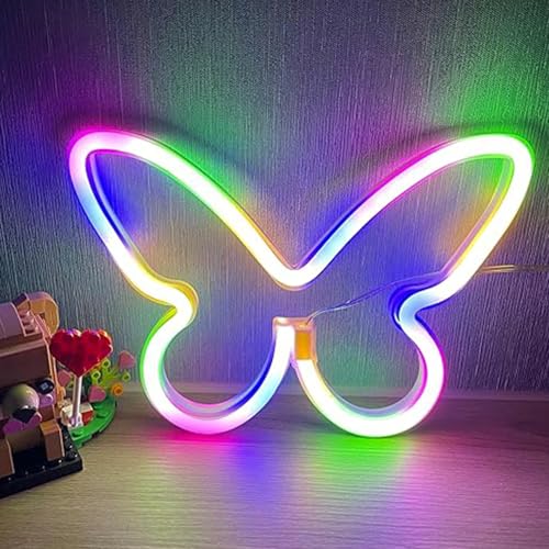 Image of 2PCS LED Neon Light Sign Butterfly Neon Signs Home Night Lights for Kids' Bedroom Decorative lamps Wall Art Romantic Christmas Birthday Gift