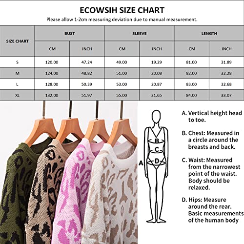 Ecowish Women's Oversized Leopard Sweater Dress Long Sleeve Casual Camouflage Print Knitted Pullover Tunic Sweaters Jumper Tops White Small #TOP5