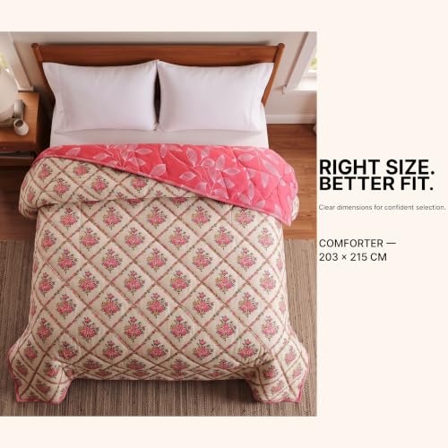 Image of BSB HOME Premium 280 GSM Quilted Comforter, Soft Plush Floral Printed Bedspread, Cozy Warm Reversible Blanket for Bedroom, Elegant Winter Bedding Comforter, 80 x 85 Inches (203 x 215 cm) - Rose Pink