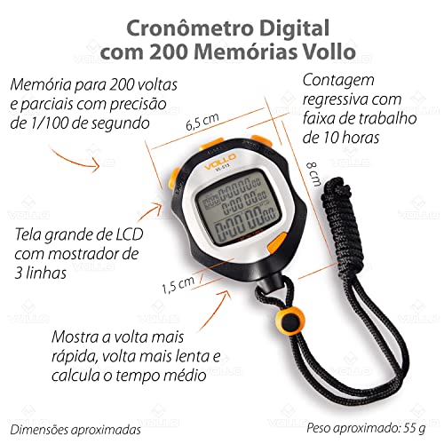 Cronômetro com 200 Memórias Vollo Sports