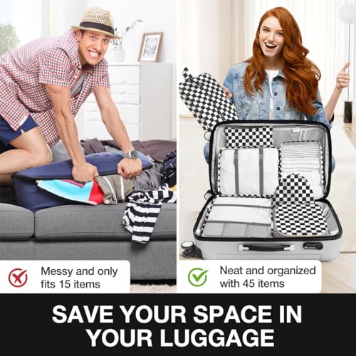 Image of 8 Set Packing Cubes for Suitcases,Packing Cubes with Shoe Bag, Cosmetics Bag, Clothing Bag, Accessories Bags Packing Cubes for Travel Luggage Organizer Women Men(Black White Checkered)
