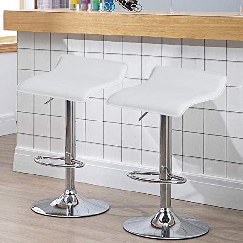 NAFORT Set de 4 Butacos Ajustables con Asiento de Cuero Sintético PU, Base Cromada y Reposapiés, Silla Giratoria Moderna para Cocina, Pub y Comedor, Blanco miniatura 5