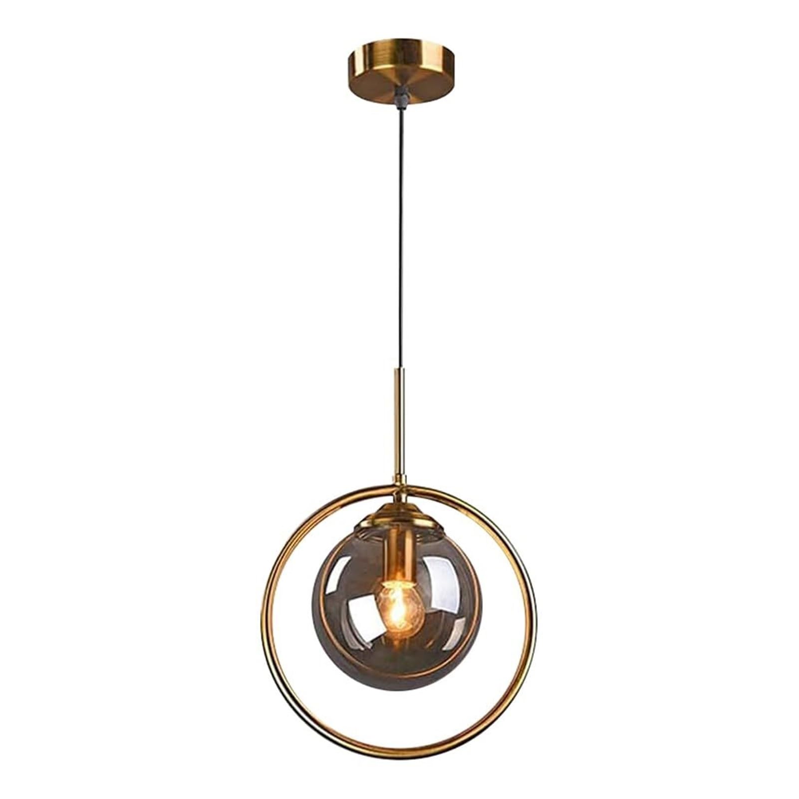 HUAYUSEDF Industrial Vintage Metal Ring Glass Globe Pendant Lamp Chandelier Hanging Lighting Ceiling Fixture E14 for Kitchen Island Living Room Restaurant Bedroom