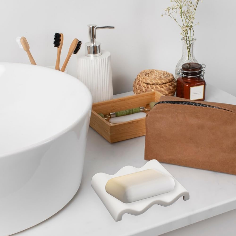 Set 2 Portasapone In Silicone Autodrenante - Forma Onda Per Bagno, Doccia, Cucina