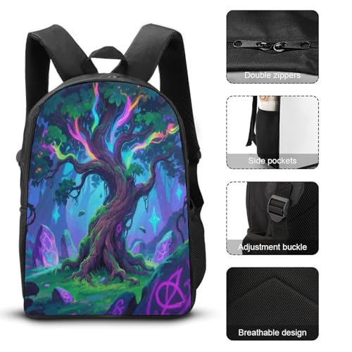 Elf Tree 3pcs Lightweight Travel Backpack Printed Backpack With Lunch Pack Storage Box Case3