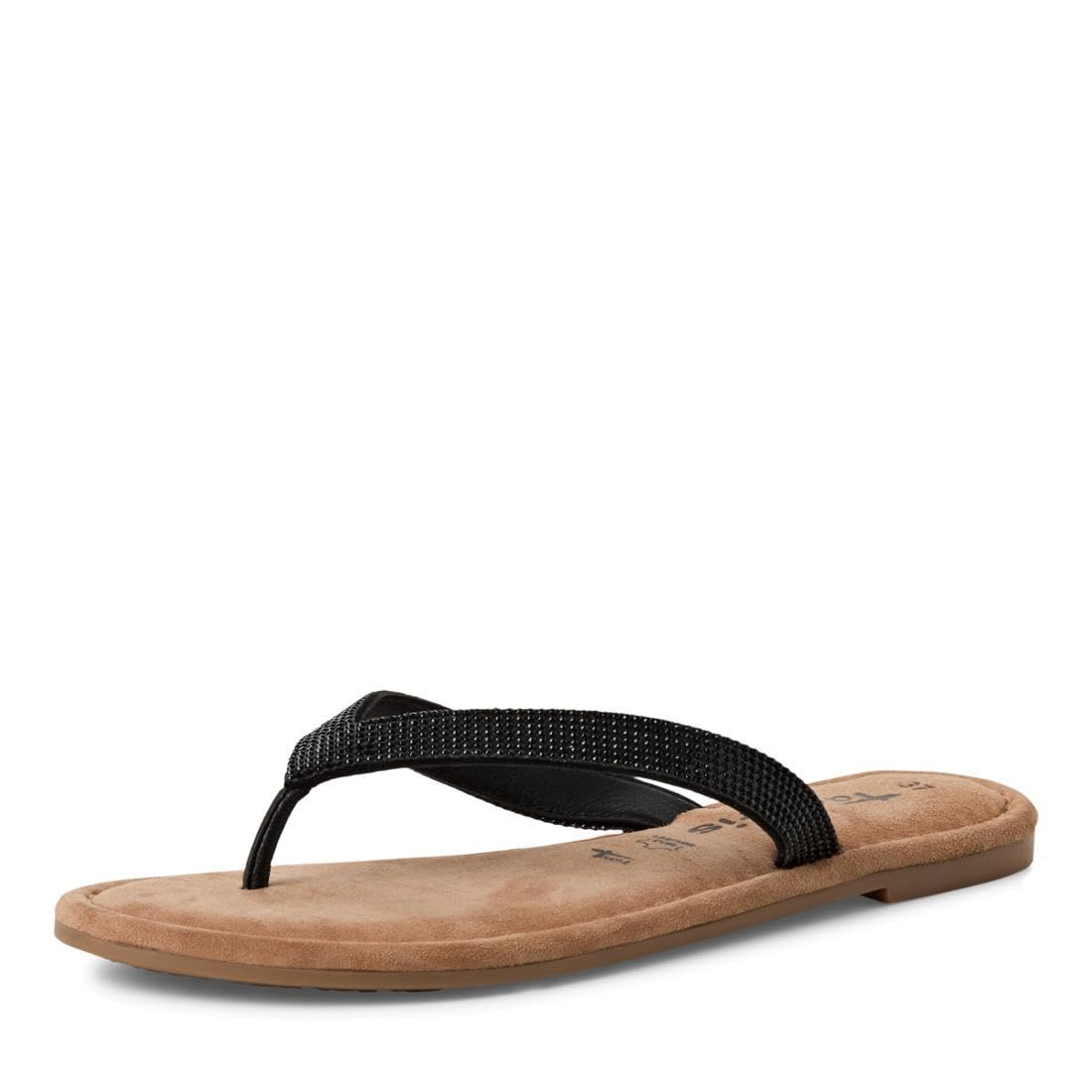 Tamaris Women's toe-post mule flat leather black 3.5 UK