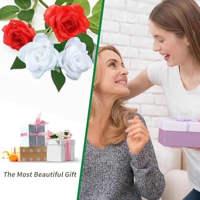 Solar Lights Outdoor Garden Decorative 4 Pack, Waterproof Solar Flower Lights with 20 Realistic Rose for Patio, Back Yard, Flower Bed, Pathway, Patio, Porch, White and Red