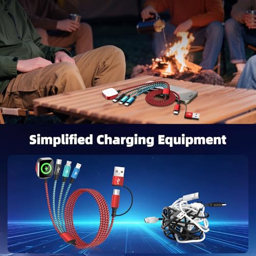 Image of Travel Essentials 4in2 Multi Charging Cable for iPhone Watch Charger,USB A /C to Type C /iWatch Charger /IP /Micro,Travel Chargers for Multiple Device Compatible with iWatch Series&Phone 17-12 /Android 5FT