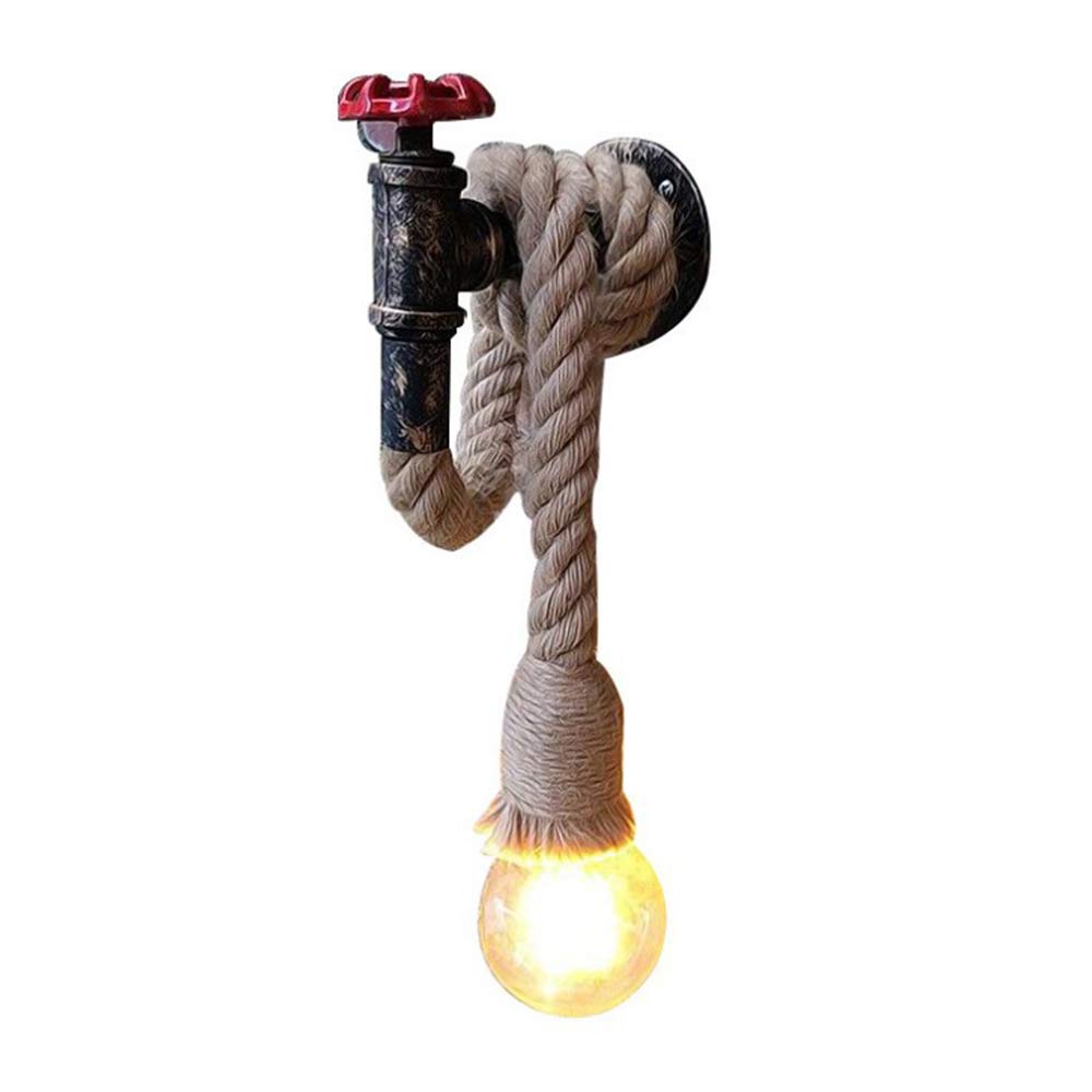 Mengjay B Trade Vintage Wall Lamp Retro Industrial Metal Large Tube Hemp Rope E27 Wall Sconce Light Loft Restaurant Corridor Living Room Alcony Sconce (No Ulb) (B)