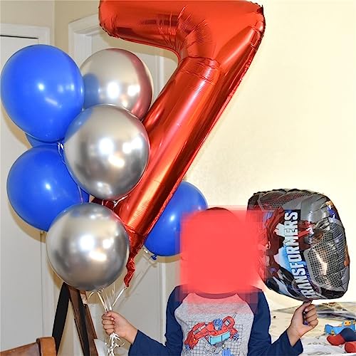 Image of Red Number 7 Balloon, 40 Inch Large Number 0-9 Set with Foil Balloons for Boys Girls 7th Birtyday Party Decoration Anniversary Graduation Celebration New Year Party for Women Men Supplies