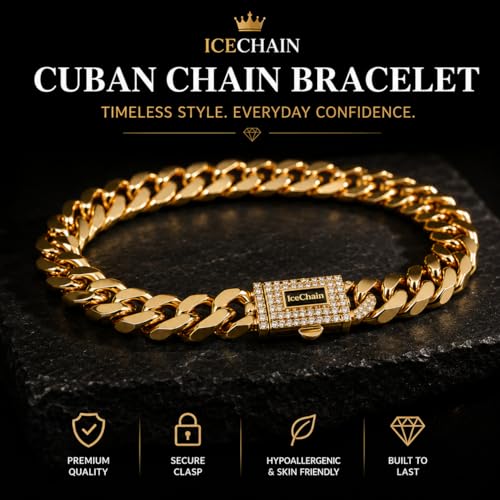 Pulsera de eslabones cubanos para hombre bañada en oro 14K 21 cm miniatura 2