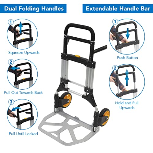 Mount-It! Hand Truck Dolly - Industrial Strength 440 Pound Weight Capacity | Heavy Duty Folding Dolly For Moving With Collapsible Wheels And Telescoping Handle #TOP3