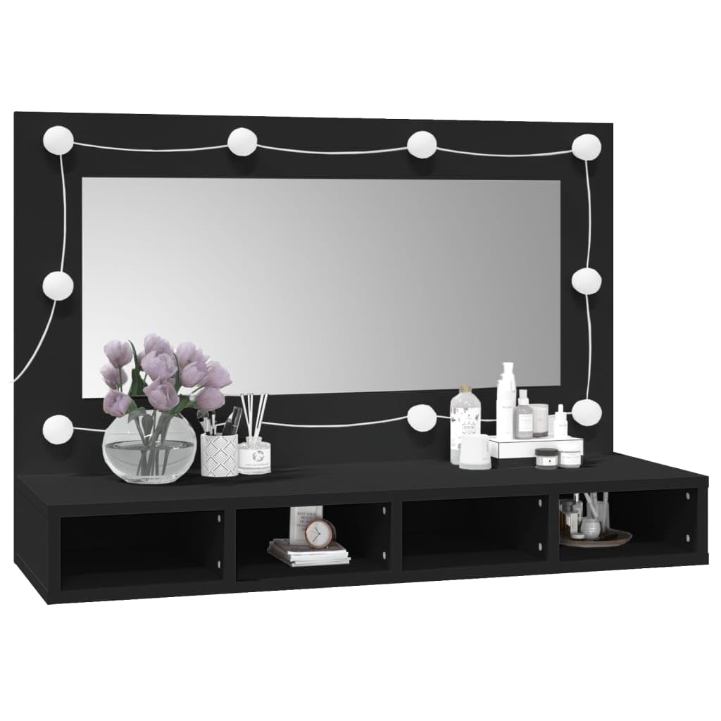 Mueble con Espejo y LED Armario de baño con Espejo Armario Espejo baño con luz Espejo Armario baño Negro 90x31,5x62 cm
