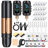 EMRICE Tattoo Gun Kit Wireless Tattoo Machine Pen Kit with 2 Batteries 20 Cartridge Needles 10 Ink Colors for Complete Rotary Tattoo with Charging Cable