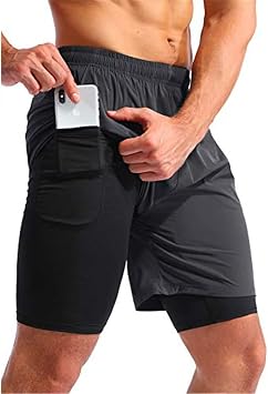 Mens Shorts Summer Running Shorts Mens Two in One Sports Jogging Fitness Shorts Quick Dry Fitness Shorts