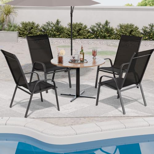 Image of Patio Chairs Set of 4, Stackable Outdoor Dining Chairs for All Weather, Metal Modern Outside Furniture Chair for Pool Side, Garden, Backyard Deck, Black