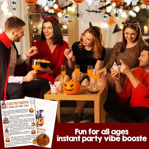 GHTRP 5'' x 7'' Halloween Game Cards - Pass The Pumpkin - A Spooky Left Right Story- 2 Cards with 1 Pumpkin Toy - Halloween Party Games & Classroom Activities Decor & Supplies for Adults Teens - A01 - image 6