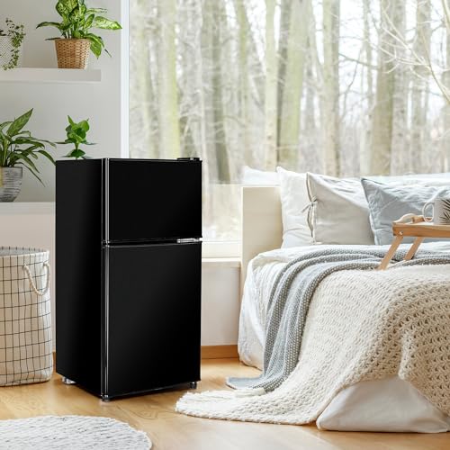 Anukis Compact Refrigerator 3.2 Cu Ft 2 Door Mini Fridge with Freezer for Apartment, Dorm, Office, Family, Basement, Garage - Black - Thumbnail 7