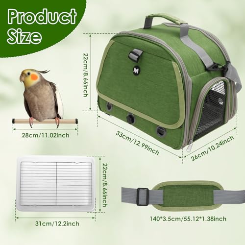 Bird Travel Carrie Cage de transport portable pour petits animaux avec perchoir et fenêtre latérale pour perruches, perroquets, pigeons, hamsters et lapins Vert 33 x 22 x 26 cm – Image 3