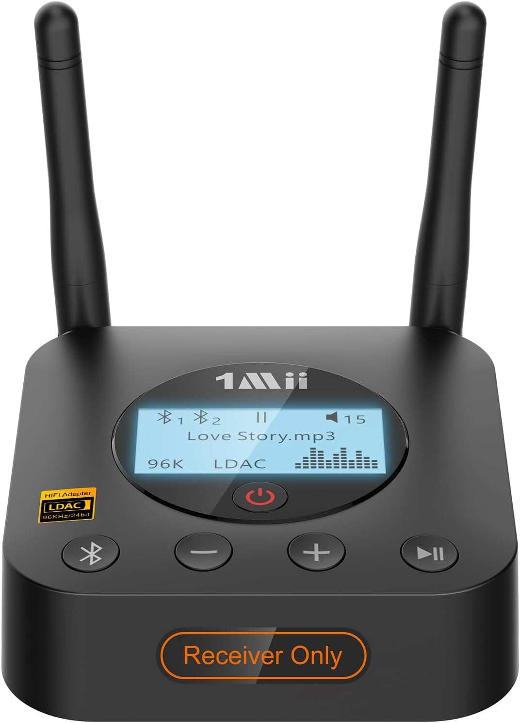 1Mii B06Pro+ Bluetooth 5.3 Empfänger für Stereoanlage, Kabelloser HiFi Audio Adapter mit LDAC & aptX HD, LCD Display & Lautstärkeregler, Optisch & 3,5 mm AUX für Lautsprecher