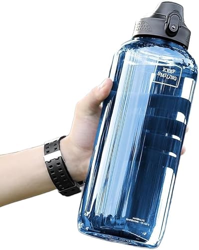 Demanca 水筒 大容量 (800ml/1000ml/1500ml)超軽量 漏れ防止 クリアプラスチックアクアボトル ドア スポーツウォーターボトル マグボトル ポータブルウォーターカップ 直飲み ライス目盛り付き 食品グレードの素材 食洗機対応 携帯