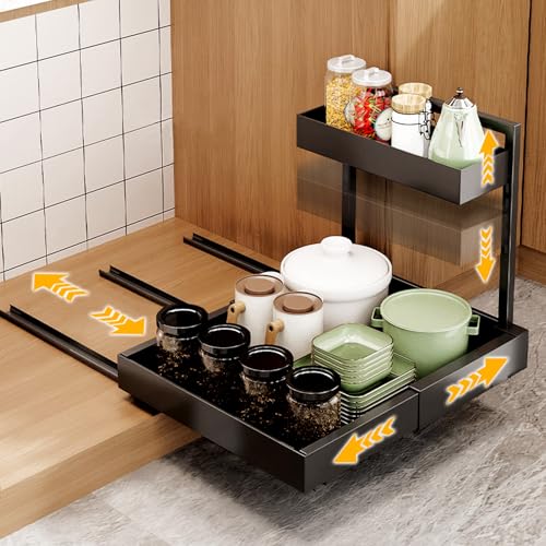 Under Sink Organizer, Expandable (12.2"-20.5") 2 Tier Storage L-S...