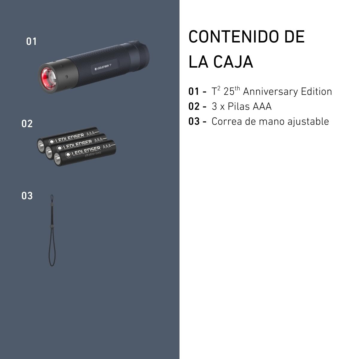 Ledlenser T2 Linterna LED, 240lm, Edición 25 Aniversario, Pila AAA, 98g | Alcance 180 m, manejo sencillo, 25h de autonomía, resiste al agua, ideal para acampadas, trabajo y emergencias