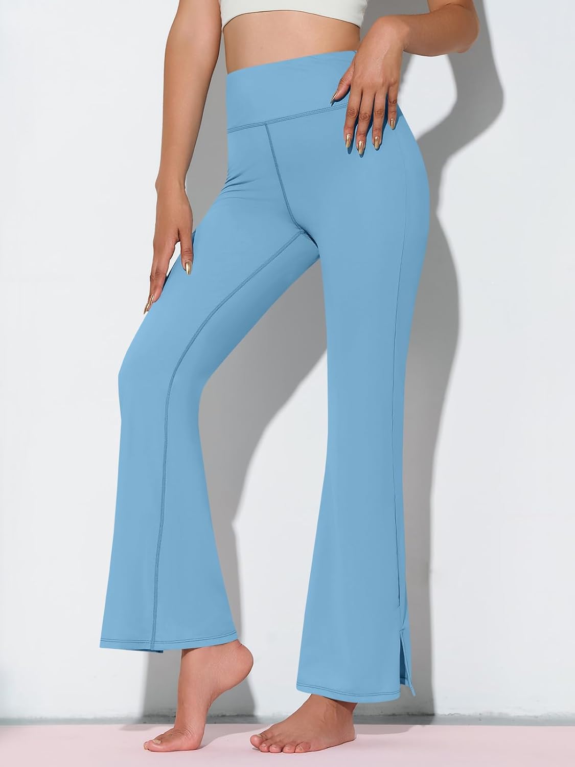 Fisoew Womens Flare Leggings High Waisted Tummy Control Yoga Pants Workout Running Bootcut Leggings - Image 2