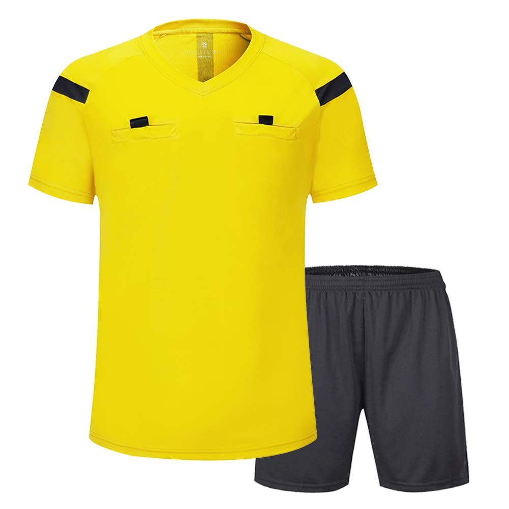 SHINESTONE Herren-Schiedsrichter-Trikot, für Fußball, Kurze Ärmel (Yellow, Large)