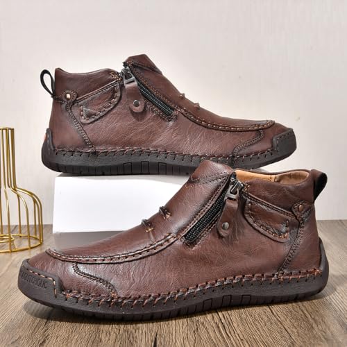 Men'S Casual Barefoot Shoes Mens Leather Ankle Chukka Boots Slip On Moccasins Walking Driving Loafers3