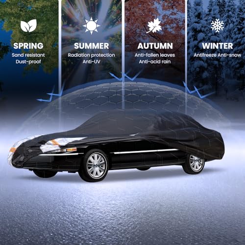 Image of Multi-Layer Car Cover Custom Fit for Lincoln Town(1981-2011), 100% Waterproof All Weather for Automobiles, Gift with Towel, Heavy Duty Car Covers for Rain Sun UV Protection with Door Zipper.