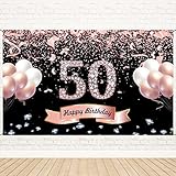 Trgowaul 50th Birthday Decorations for Women - Large Rose Gold Happy 50th Birthday Banner Backdrop Photography Background Sign Poster Decor 50 Years Old Birthday Party Supplies Gifts for her 51