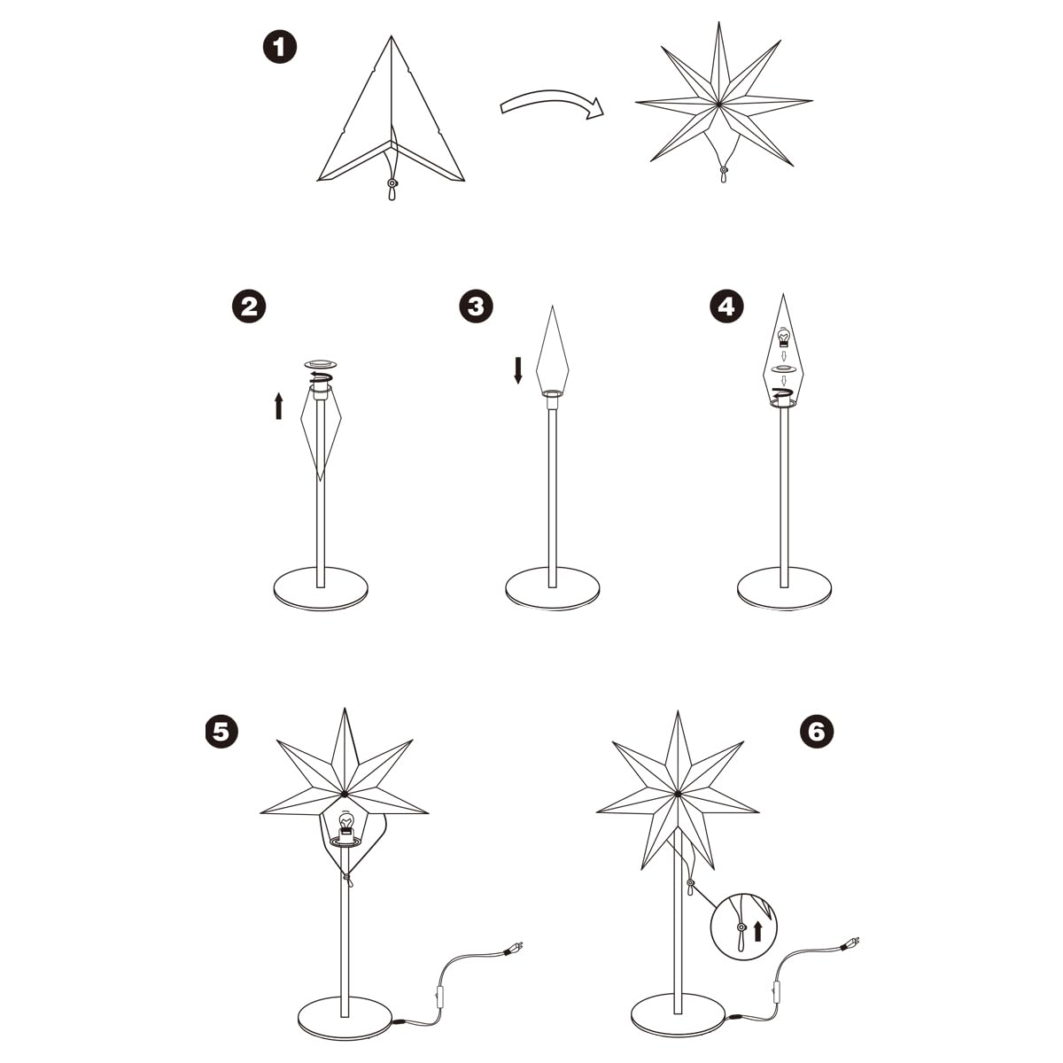 SALCAR Gwiazda bożonarodzeniowa i adwentowa LED, podświetlana na okno, 55 cm, papierowa, z żarówką E14, świecąca gwiazda 3D, stojąca, z podstawą z żelaza, biała