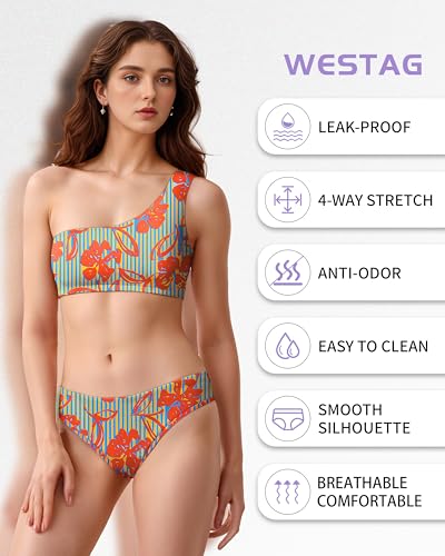 Period Swimwear Two Piece Leakproof Menstrual Swimsuit One Shoulder Bikini Sets Bathing Suit for Teen Girl4