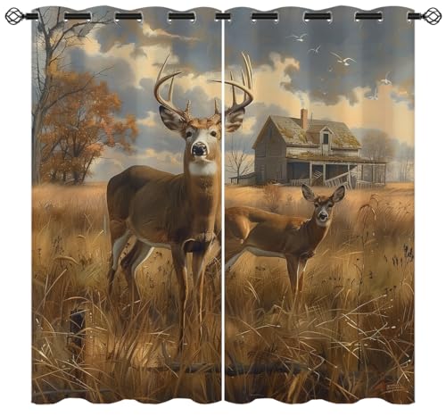Naiice Whitetail Deer Blackout Curtains for Girls Boys Home Decor, Forest Hunting Animal Fall Farmhouse Grommet Thermal Insulated Drapes Darkening Window Curtain for Bedroom Living Room, 63 x 63 Inch