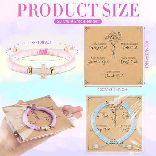 20 Sets Clay Beaded Cross Bracelet Bulk for Women Men Adjustable WWJD Christian Bracelet for Sunday School Halloween Gifts2