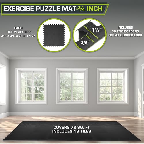 Image of ProsourceFit Weaved Pattern Extra Thick Exercise Puzzle Mat 3 /4-inch, EVA Foam Interlocking Tiles for Protective, Cushioned Flooring for Home and Gym Equipment; Black, 72 SQ FT, 18 Tiles