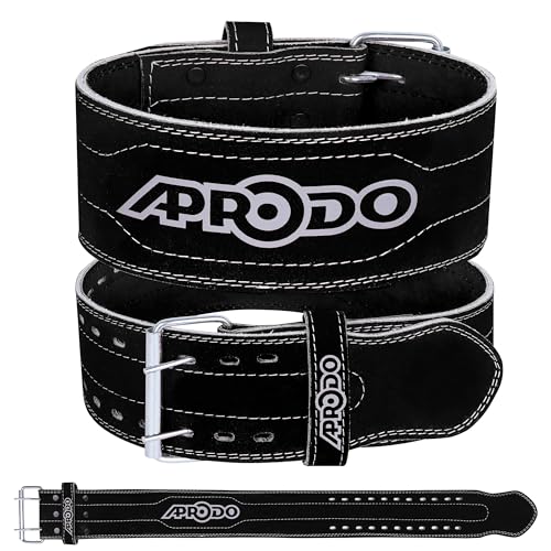 Image of Aprodo Gym Belt for Men and Women Workout with Secure Double Prong Buckle | 8.6mm Thick Suede Leather Professional Belt For Heavy Weight-Lifting, Powerlifting, Bodybuilding, Squatting and Strength Training (Black, S)
