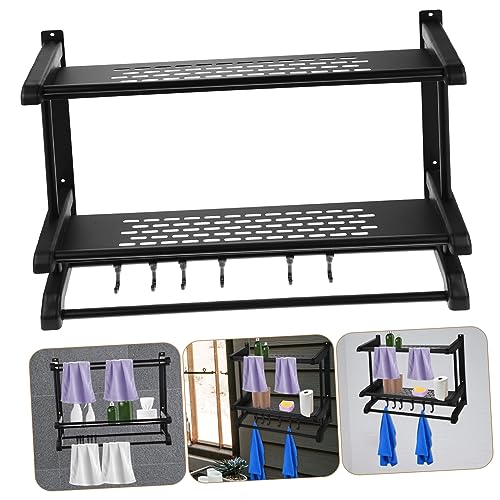 Porte-serviettes double couche noir VOSAREA stable et robuste rangement mural facile