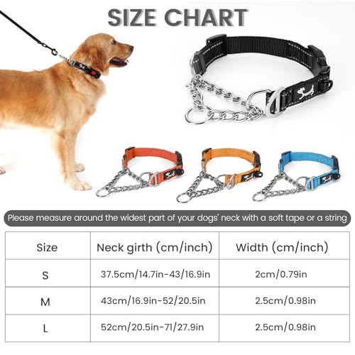 PETTOM Hundehalsband – Verstellbares, Reflektierendes Halsband mit Sicherheitsverschluss für Training, Atmungsaktives Nylon für Mittelgroße bis Große Hunde (Schwarz, M 43-52cm)