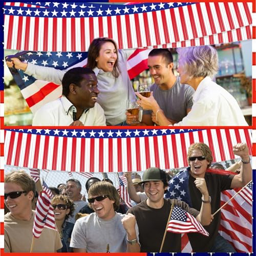 Image of 2 Pack 1.2 x 20 ft Patriotic Red White Blue Metallic Foil Fringe Garland, American Flag USA Streamers, Stars & Stripes Tinsel Banner for 4th of July, Memorial Day, Independence Day Decorations