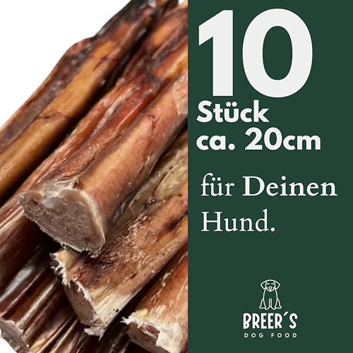 BREERs Getrocknete Ochsenziemer 20 cm für Hunde 10 Stück eigene deutsche Herstellung | Hundeleckerli Kaustange Hundesnack für große, kleine Hunde & Welpen | Kauartikel reinigt und stärkt das Gebiss