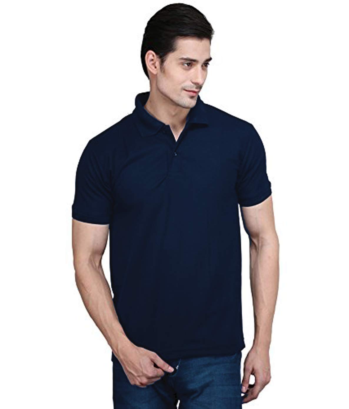 Funky Guys Men's polyester/Cotton Blend Polo Collar T-shirt (Navy Blue, 44)
